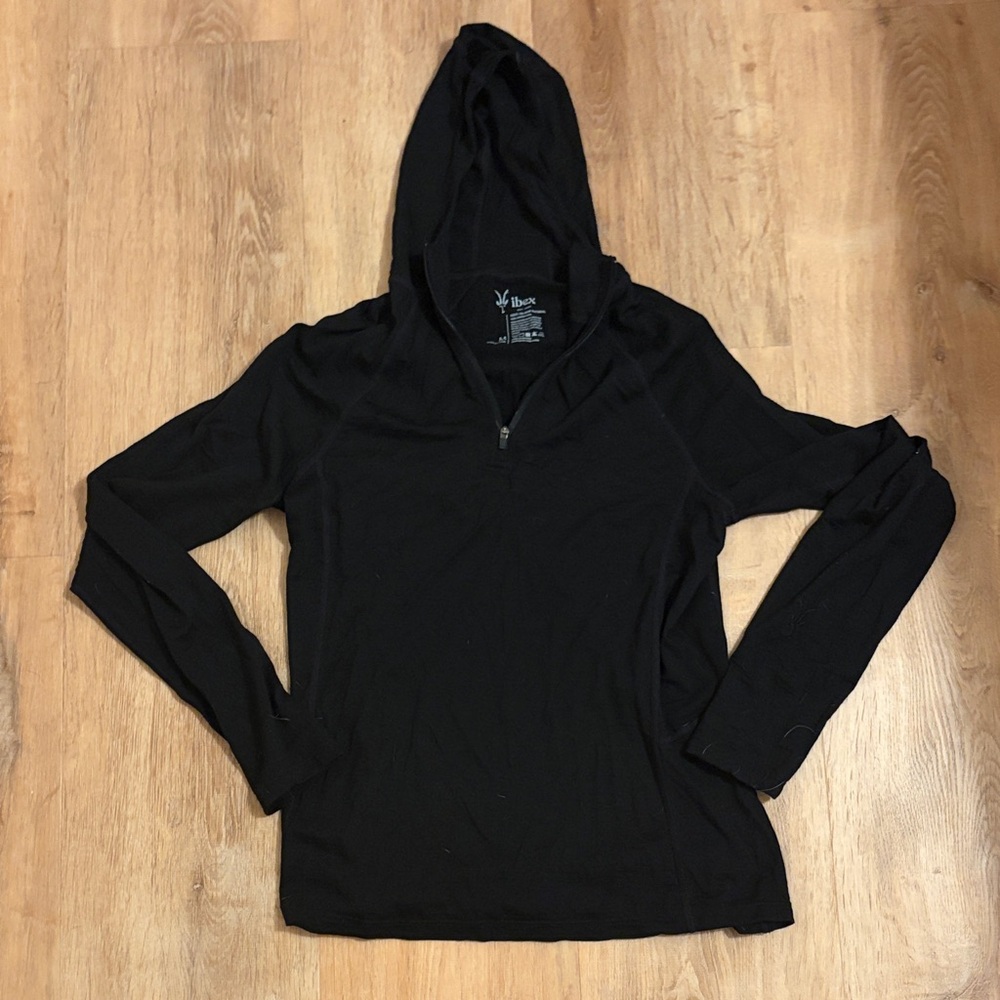 Ibex indie hoodie merino wool medium black women’s worn twice